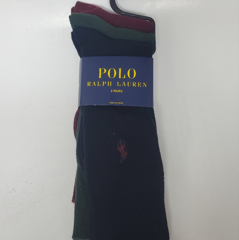 NEW Polo Ralph Lauren 3 Pairs Men's Cotton Socks FITS SHOE SIZE 6-12